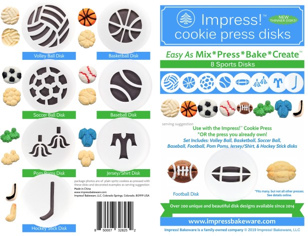 Sports Cookie Press Disk Set spritz © 2019 Impress! Bakeware, LLC