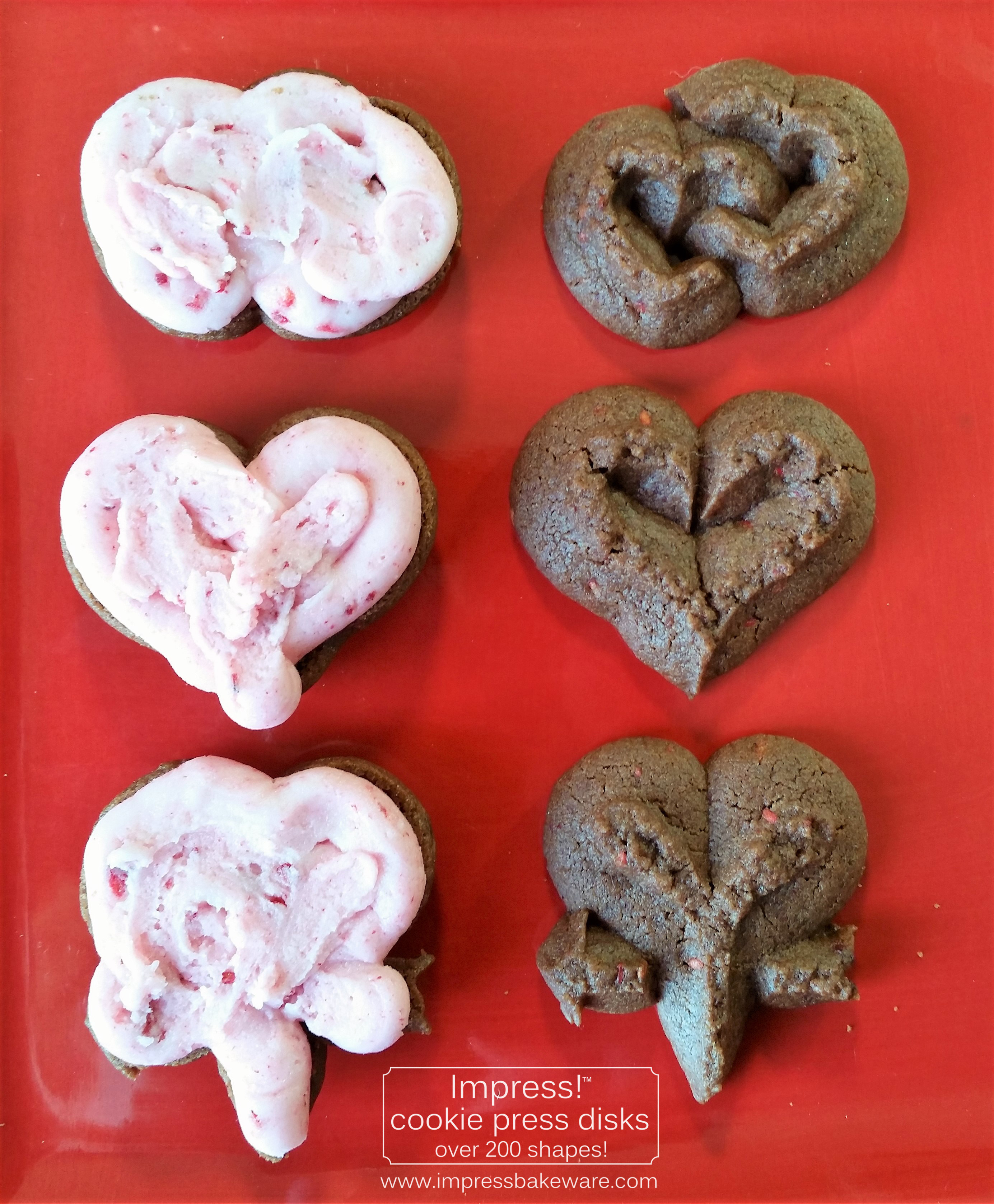 Chocolate Raspberry Valentine’s Sandwich Cookies cookie press spritz disks f © 2017 Impress! Bakeware, LLC.jpg
