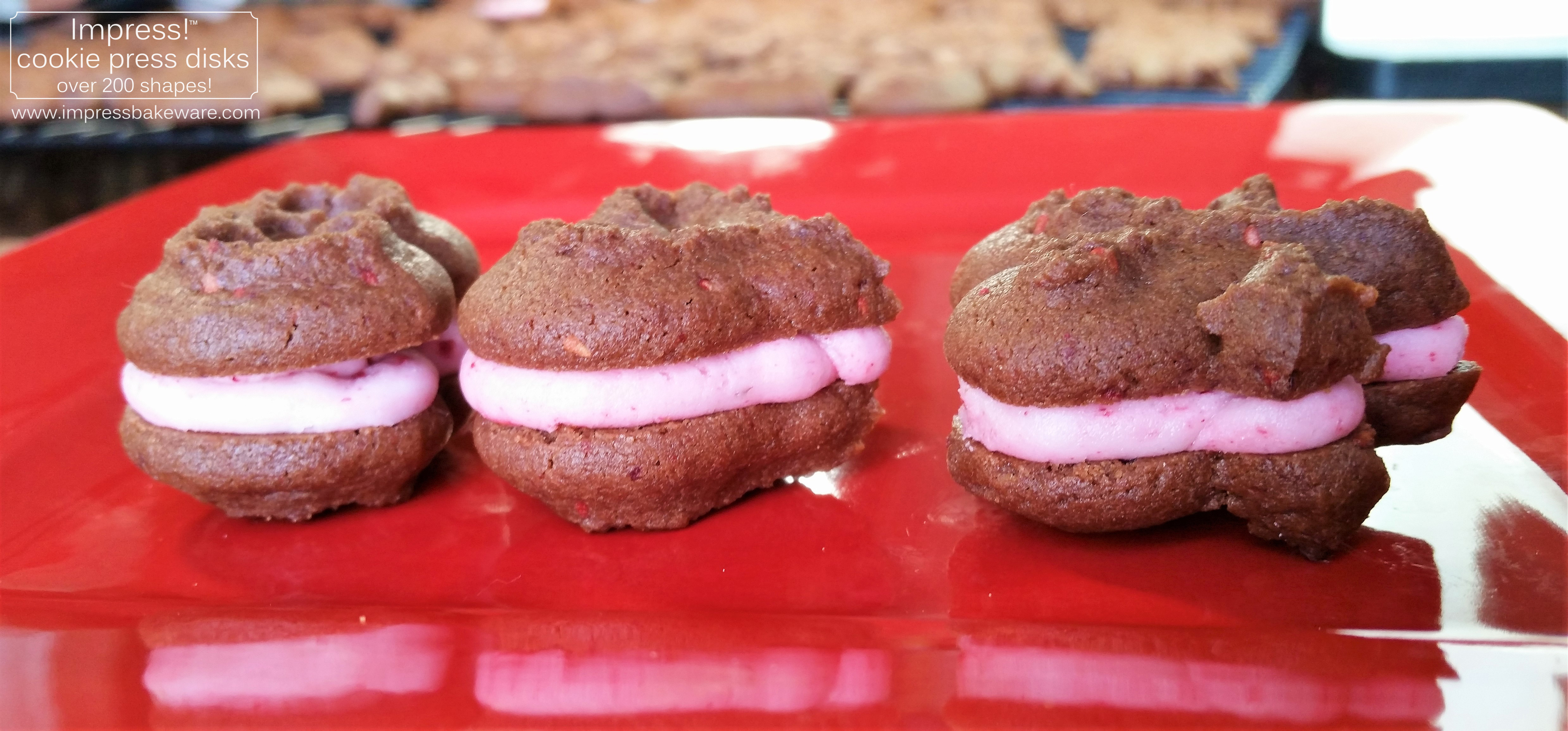 Chocolate Raspberry Valentine’s Sandwich Cookies cookie press spritz disks g © 2017 Impress! Bakeware, LLC.jpg