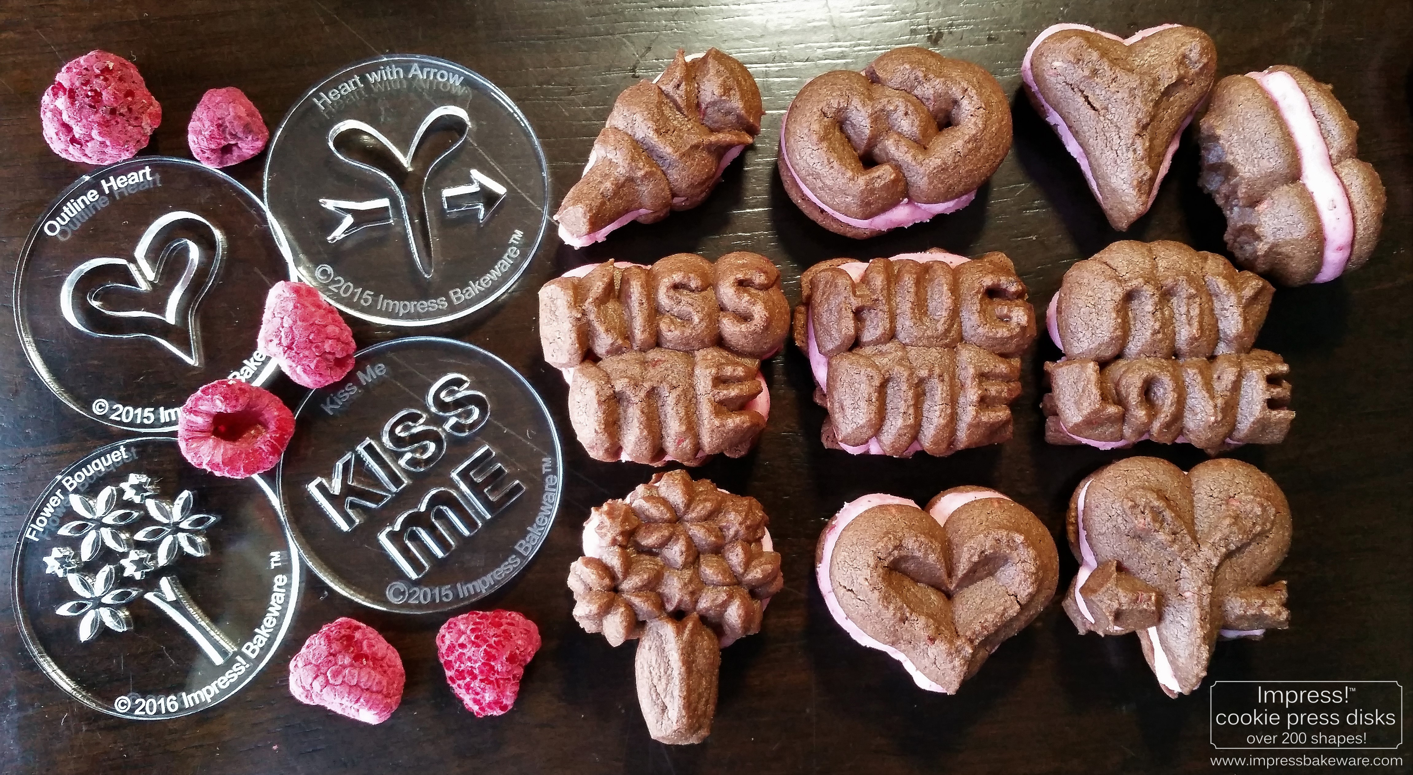 Chocolate Raspberry Valentine’s Sandwich Cookies & Disks cookie press spritz m © 2017 Impress! Bakeware, LLC.jpg