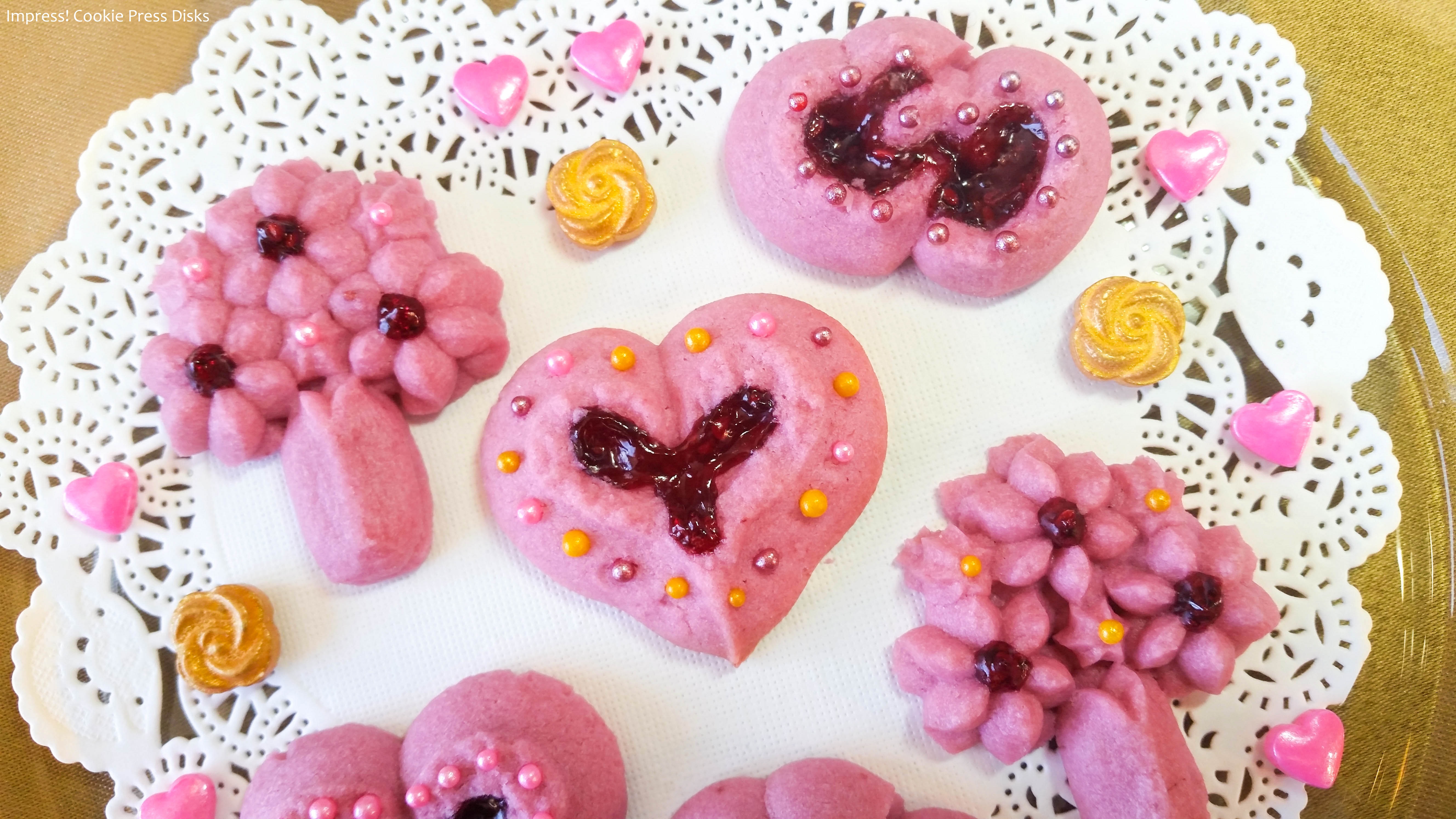 z Raspberry Thumbprint Valentine’s Spritz Cookies cookie press w © 2018 Impress! Bakeware, LLC.jpg