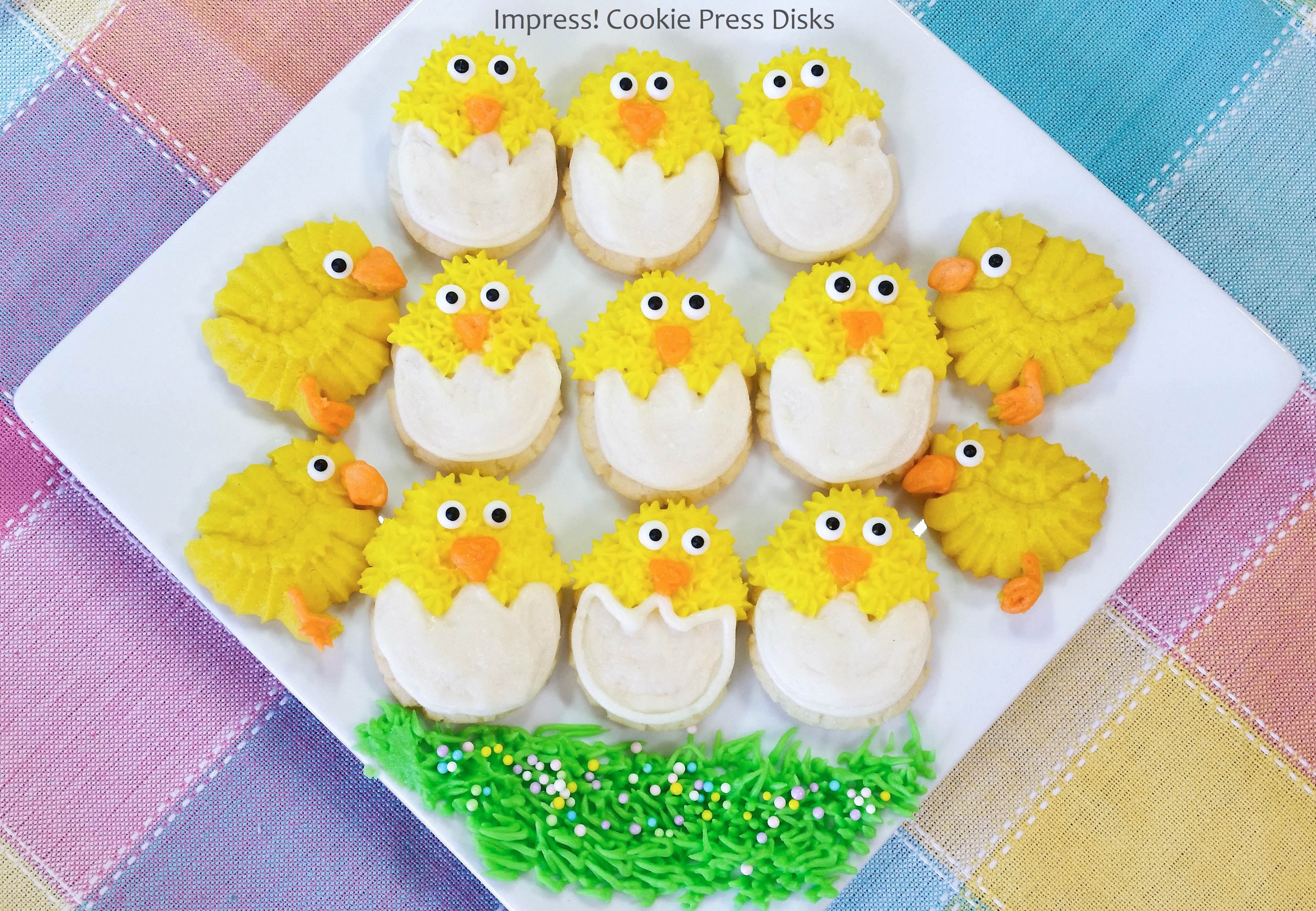 b  Easter Cream Cheese Spritz Cookies Chicks Eggs Bunnies Carrots cookie press © 2018 Impress! Bakeware, LLC.jpg